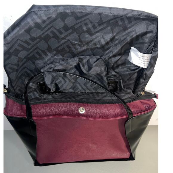 Poverty Flats Structured Tote burgundy & black purse - Picture 13 of 14